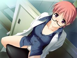 bottomless dancing_crazies doctor from_above game_cg glasses labcoat panties sasaki_tamaru sitting underwear wakizaki_rei white_panties