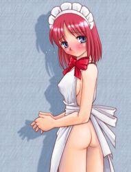 apron ass blush erect_nipples hisui hisui_(tsukihime) maid naked_apron solo tsukihime type-moon