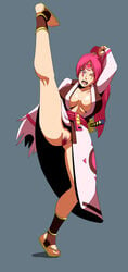 1girls baiken female female_only guilty_gear kishio_(agedama) long_hair no_panties open_mouth pink_hair ponytail pubic_hair solo tied_hair