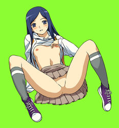 1girls a1 blush breasts clothing female flat_chest kuga_natsuki mai_hime my-hime nipples no_pussy novagina pleated_skirt school_uniform serafuku skirt solo spread_legs