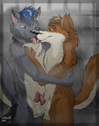 2010 anthro balls canine frottage fur furry furry_only gay husky kissing licking lonewolf666 male no_humans nude penis sex sheath shower tongue water wet wolf