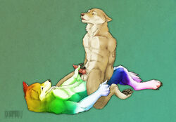 abanob anal anal_sex anthro balls canine canine_penis closed eyes fur furry furry_only gay handjob knot malamute male masturbation no_humans open_mouth penetration penis rainbow sex wolf