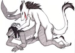 2boys anal doggy_style dreadlocks fur furry furry_only gay hair_grab horns male male_only marine no_humans penis reach_around sergal shark sketch smile tongue wingedwolf