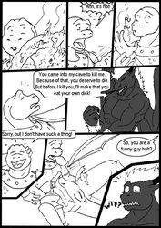 anthro armor comic cuntboy deacon_chaos dialogue dragon dragon_slayer fire furry furry_only intersex lizard max-dragon no_humans pussy scalie xianos