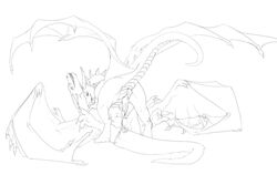 2010 anus athus closed_eyes cum cum_in_pussy cum_inside dragon dragoness female feral feral_on_feral horns male on_back penis sketch spread_legs spreading wings