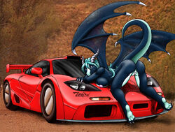 all_fours anthro ass ass_up blue_eyes blue_hair breasts car dragon dragoness dripping female furry galaxy hair horns long_hair looking_at_viewer mclaren_f1 nipples nude plump_labia presenting pussy pussy_juice raised_tail scalie solo sports_car tail vehicle wings zavian