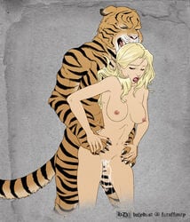 1boy 1girls 2010 anthro anthro_on_female anthro_on_human anthro_penetrating anthro_penetrating_female anthro_penetrating_human black blonde_hair breasts closed_eyes color couple cum cum_inside cumshot feline female female_penetrated from_behind furry hair holydust human interspecies kathleen long_hair male mammal nude open_mouth orange_body orange_fur orgasm penetration pussy russ sex straight stripes tiger