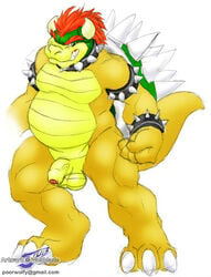 1boy balls bowser chubby green_shell horns koopa looking_at_viewer male male_only mario_(series) nintendo nude penis shell solo spiky_shell uncut