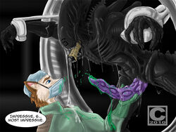 alien alien_(franchise) black bondage chitin colored_cum cum exoskeleton green_cum male male_only male_xenomorph penis profec purple_penis xenomorph