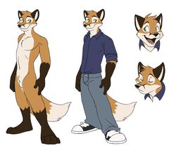 anthro canine closed_eyes fox fur furry green_eyes jailbird jeans male male_only model_sheet nude penis sheath sneakers solo zerofox