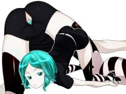 1girls 2018 ambiguous_gender anus_cutout bangs belt black_shirt black_shoes black_shorts blue_anus blue_eyebrows blue_eyeliner blue_eyes blue_hair exposed_anus exposed_ass hidekichi_(09075470338) houseki_no_kuni humanoid phosphophyllite pussy_bulge ripped_shorts rule_63 shirt shoes short_hair shorts striped_legs uniform white_background white_sclera white_skin