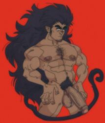 balls big_balls big_penis boner dragon_ball dragon_ball_z erection facial_hair gay long_hair male male_only monkey_tail muscles muscular nude penis raditz saiyan saiyan_tail scar scar_on_chest solo solo_male tail throatpussy