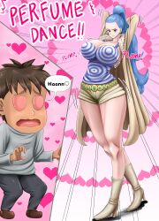 1boy 1girls arms_behind_head breasts clothed dancing female femdom heart_eyes huge_breasts koaralvbb male miss_wednesday nefertari_vivi one_piece ponytail seducing standing