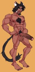 animal_ears balls big_balls big_penis boner erection facial_hair gay hairy male male_only muscles muscular nude penis solo solo_male tail throatpussy