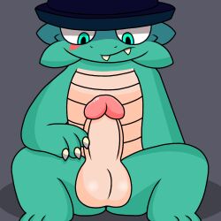 anthro balls claws clothing dave_and_bambi_mod digital_media_(artwork) genitals hat headgear headwear hi_res lizard looking_at_genitalia looking_at_penis lyncario male mammal nude penis penis_focus reptile scalie simple_background solo