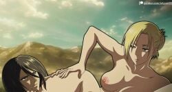 2girls annie_leonhardt artyum99 attack_on_titan breasts fight incomplete incomplete_image mikasa_ackerman multiple_girls nude sex shingeki_no_kyojin strangling yuri