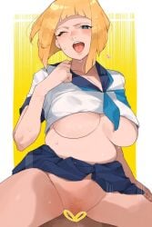 1boy 1boy1girl 1girls alternate_costume alternate_version_available big_breasts blonde_female blonde_hair blonde_pubic_hair blue_eyes blunt_bangs blush bob_cut bouncing_breasts breasts censored chubby chubby_female clothed_female_nude_male clothed_sex completely_nude costume cowgirl_position crop_top dark-skinned_male dark_skin faceless_male female_focus female_on_top heart_censor huge_breasts interracial inverted_nipples large_breasts light-skinned_female light_skin long_hair looking_at_viewer makingtawawa mature mature_female moaning naked naruto naruto_(series) naruto_shippuden no_bra no_panties no_underwear on_top one_eye_closed open_mouth outfit plump pubic_hair samui school_uniform schoolgirl sex shirt skimpy skimpy_clothes skirt skirt_lift slightly_chubby small_shirt sweat sweatdrop tight_clothing underboob voluptuous