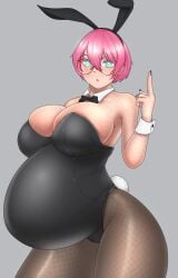 1girls big_breasts breasts bunny_ears bunny_girl bunnysuit female female_only huge_belly kristiadder large_breasts non-nude pregnant ready_to_pop solo