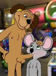 2022 2d 2d_(artwork) anthro anthro_only blowjob brown_fur canine chuck_e_cheese chuck_e_cheese_(franchise) cum cum_in_mouth digital_art digital_drawing_(artwork) digital_media_(artwork) dog fur furry gay gay_sex gray_fur green_eyes jasper_t_jowls male male/male male_only mouse murid oral oral_sex photo_background rodent tagme