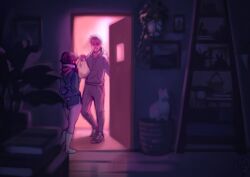 1boy 1boy1girl 1girls blushypixy blushyspicy full_body fully_clothed lofi_girl running_shorts sfw