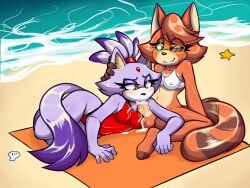 2024 4:3 anthro balls beach beach_towel blaze_the_cat blush breasts clothing digital_drawing_(artwork) digital_media_(artwork) duo fan_character female female_penetrated genitals gynomorph gynomorph/female gynomorph_penetrating gynomorph_penetrating_female hi_res intersex intersex/female intersex_penetrating intersex_penetrating_female lemur mammal mayghely nipple_outline one-piece_swimsuit one_eye_closed penetration penis penis_in_mouth primate ring-tailed_lemur sea sega sex sonic_the_hedgehog_(series) strepsirrhine swimwear towel water wink