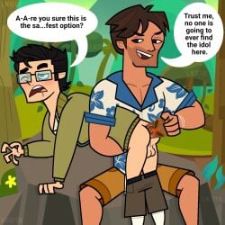 2boys ahegao anal anal_sex black_hair brown_hair clothes dialogue dildo disventure_camp disventure_camp:_fans_vs_favorites gay glasses grabbing male_only orgasm sam_(disventure_camp) spencer_(disventure_camp) text toony yaoi
