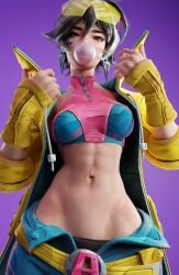 1girls abs black_hair blendowan bubble_gum female female_only glasses jubilation_lee jubilee jubilee_(marvel_rivals) looking_at_viewer marvel marvel_comics marvel_rivals midriff midriff_baring_shirt mrbag3d navel orange_eyes short_hair simple_background slim_waist solo_female tagme thin_waist waist