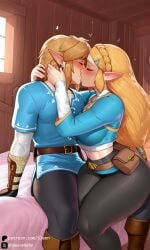 1boy 1boy1girl 1girls ai_generated bed bedroom blush blushing breasts breath_of_the_wild closed_eyes clothed clothed_female clothing couple curvy female happy hourglass_figure kiss kissing link link_(breath_of_the_wild) male mature_female princess_zelda self_upload sleen straight the_legend_of_zelda the_legend_of_zelda:_breath_of_the_wild thick_thighs wide_hips zelda_(breath_of_the_wild)