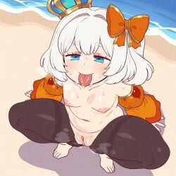1girls 2025 :p ai_generated areola beach black_pantyhose blue_eyes bottomless breasts civitai female looking_at_viewer marimari_en nipples no_bra no_panties outdoors outside pantyhose pussy solo spread_legs squatting steamy_pussy thick_thighs thighs tongue tongue_out topless virtual_youtuber white_hair