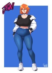 big_breasts curvy curvy_female curvy_figure ginger ginger_hair highres huge_thighs jenn_(parvad) original original_character pale_skin parvad shirt short_hair simple_background slim slim_waist solo solo_female solo_focus thick_thighs