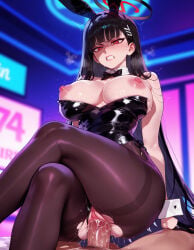 1boy 1girl 1girls ai_generated animal_ears balecxi bangs black_bow black_hair black_legwear black_leotard black_pantyhose blue_archive blush bow bowtie breasts bunny_ears bunnysuit clenched_teeth clothing clothing_aside crossed_legs cum curvaceous curvaceous_female curvaceous_figure curvy curvy_figure detached_collar fake_animal_ears female female_focus girl_on_top gloves hair_ornament hairclip halo hetero highleg highleg_leotard indoors large_breasts legwear leotard leotard_aside long_hair looking_down male nipples on_top pantyhose penis playboy_bunny pussy rabbit_ears red_eyes rio_(blue_archive) sex sitting solo_focus spread_legs straddling strapless strapless_leotard teeth torn_clothes torn_legwear torn_pantyhose tsukatsuki_rio uncensored vaginal very_long_hair voluptuous voluptuous_female wrist_cuffs