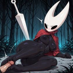 1boy 1girl 1girls ai_generated breasts feet feet_focus female foot_fetish footjob haremoverlord hollow_knight hollow_knight:_silksong hornet_(hollow_knight) laying_down laying_on_side partially_clothed penis penis_between_feet soles thick_thighs thighs