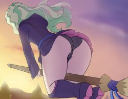 1girl 1girls ass ass_focus broom_riding cameltoe diana_cavendish el_brandy flying little_witch_academia pussy skirt_lift skirt_up tight_fit tight_pussy