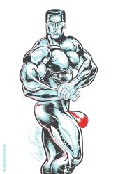 1male colossus male_focus male_only marvel marvel_comics metal_skin muscular muscular_male patrick_fillion shiny_skin solo solo_male thong x-men