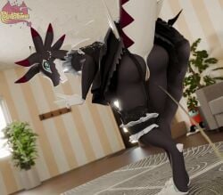 3d_(artwork) 3d_animation animated animated_gif anthro blender_(artwork) bodily_fluids butt butt_focus clothing digital_media_(artwork) digitigrade dragon dragonmaid_sheou duel_monster female genital_fluids genitals gesture hand_gesture horn inside looking_at_viewer looking_back maid_uniform mythological_creature mythological_scalie mythology peeing peeing_on_ground plant potatotime scalie shaking_butt short_playtime solo standing tail uniform urine urine_on_ground urine_stream v_sign vulva watermark watersports yu-gi-oh!