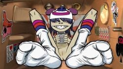 2d 2d_(artwork) alternate_version_available asian asian_female butt digital_media_(artwork) feet feet_up foot_fetish footjob footwear gorillaz high_resolution highres messy_hair noodle_(dare) noodle_(gorillaz) puffy_pussy pussy rebelrock smiling_at_viewer socks solo