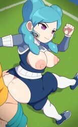 1girls 2d 2d_(artwork) ass beta_(inazuma_eleven) big_breasts bouncing_breasts breasts breasts_out cyan_hair erect_nipples female female_penetrated hi_res inazuma_eleven inazuma_eleven_(series) inazuma_eleven_go inazuma_eleven_go_chrono_stone kabeume large_breasts level-5 outdoors purple_eyes sex soccer_uniform wide_hips