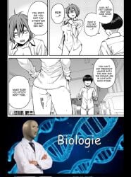 1boy 1girl 1girls aerolae after_sex after_vaginal biological_illustration biology blush breasts classroom cum cum_in_pussy cum_inside dialogue female female_focus female_only manga meme meme_reference pregnant pregnant_female scientific_experiment speaking student talking unbuttoned