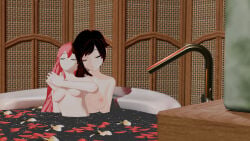 2girls bathing blender blender_(artwork) multicolored_hair neo_(rwby) neopolitan_(rwby) red_hair ruby_rose rwby