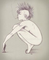 2008 archived deviantart lily-fox mohawk_(hairstyle) nude_female original original_character petite_body sideboob squatting_position