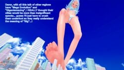 1girls 3d bikini blue_hair city destruction english_text feet female foot_crush giantess kahili_(pokemon) koikatsu looming nintendo pokemon pokemon_sm solo solo_focus swimsuit text xavierhuge