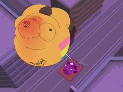 4:3 absurd_res anthro avian belly big_breasts big_butt bird blueberry_inflation breasts bushybrows butt demon expansion female hi_res imp inflation lagomorph mammal overweight parade pride shortstack size_difference spherical_inflation