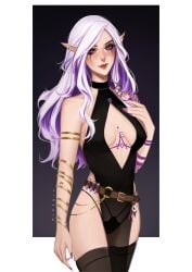 1female 1females 1girl 1girls absurd_res absurdres artist_request ashe_(venzari) braid braided_hair choker commission commission_art commissioner_upload ear_piercing earrings elf fair_skin half-elf half_elf light-skinned_female light_skin lip_ring long_hair nose_piercing nose_ring original_character purple_eyes purple_hair runny_makeup runny_mascara second-party_source solo solo_female tagme tattoo tattoo_on_arm tattoo_on_chest tattooed_arm tattoos thick_eyesbrows two-tone_hair white_hair witch