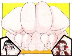 2girls aerith_gainsborough ass big_ass big_breasts black_hair breasts brown_hair completely_nude fat_ass final_fantasy final_fantasy_vii gigantic_ass gigantic_breasts huge_ass huge_breasts hyper hyper_ass hyper_breasts ill_plagga nude pressing_asses_together smile square_enix thick thick_thighs tifa_lockhart white_body