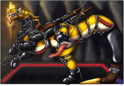 animal_genitalia bdsm bodily_fluids bondage bondage_gear boots bound buttplug clothing collar cuff_(restraint) dragon feral footwear genital_fluids genital_slit genitals hi_res hoof_boots horn horned_humanoid humanoid latex latex_clothing latex_legwear leash leashed_collar legwear male male_feral mythological_creature mythological_scalie mythology penis petplay plug_(sex_toy) ponyplay precum reins restraints roleplay saddle scalie sex_toy sharp_teeth shinkei-shinto shoes solo tail tail_tied teeth tongue tongue_out wingbinders wings