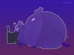 2026 3_eyes 4:3 absurd_res anthro areola artist_name belly berry_juice beverage big_belly big_breasts blue_body blueberry_inflation blueberry_juice bodily_fluids breasts butt clothed clothed_anthro clothed_female clothing colored digital_media_(artwork) english_text expansion female hi_res huge_belly huge_breasts hyper hyper_belly hyper_breasts immobile inflation juice_(beverage) juicy_july lactating monobutt monobutt_expansion multi_eye orange_eyes partially_clothed pink_body purple_body purple_eyes sequence shaded text white_body zeg_(zegorav) zegorav