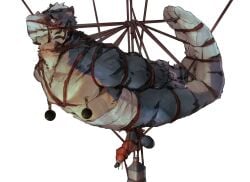 anthro asphyxiation ball_bondage ball_stretching bandaged_waist bdsm bent_legs blush bodily_fluids bondage bottle bound clothing cock_and_ball_torture container erection eye_roll feet felid footwear foreskin genital_torture genitals hands_behind_back hi_res hogtied legs_back legs_together lourkanda male mammal nipple_weights object_in_urethra pantherine partially_retracted_foreskin penetration penis penis_bondage raised_head restraints rope rope_bondage rope_harness side_view socks solo split_balls stuff_gag tears tiger toe_restraints toes toes_tied torture urethral urethral_penetration weights_on_balls white_back white_clothing white_footwear white_socks yellow_eyes