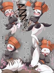 1boy 1girls ass big_breasts blush breasts cowgirl_position female kirichiya_desune large_breasts male meloetta meloetta_(pirouette_form) nintendo open_mouth penetration penis pokemon pokemon_(species) pokephilia sex tongue tongue_out