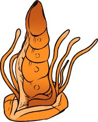 disembodied_penis erection genitals imperatorcaesar male male_only orange_penis penis ridged_penis simple_background solo tentacle urethra white_background