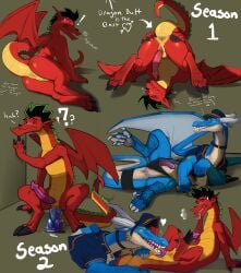 absurd_res american_dragon:_jake_long anal animal_genitalia anthro anus blush butt countershade_neck countershade_tail countershade_torso countershading dildo disney dragon duo embarrassed english_text erection genital_slit genitals hi_res huge_filesize jake_long licking male male/male membrane_(anatomy) membranous_wings multicolored_body mythological_creature mythological_scalie mythology narse oral penis red_body red_scales rimming scales scalie sex sex_toy spread_butt spreading superabsurd_res tail text tongue wings yellow_body yellow_scales